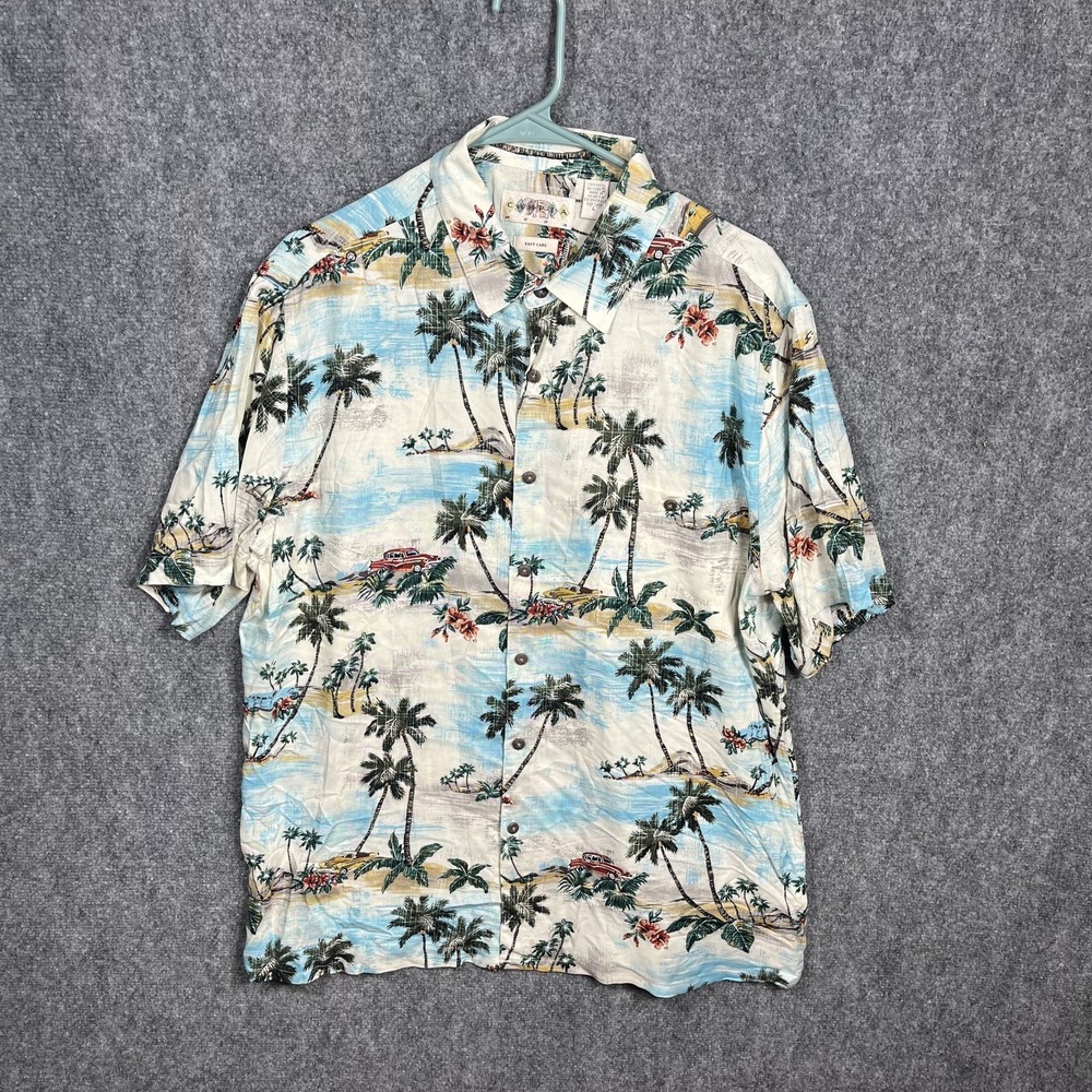 Campia Moda Sportsman Shirt Mens L Multicolor Hawaiian Palm Beach Rayon SS 0151